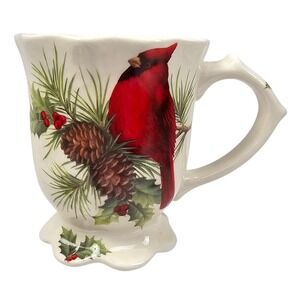 Cracker Barrel Season of Peace Cardinal Pinecone Footed Ceramic Christmas Mug